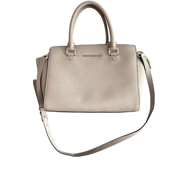Michael Kors Selma Medium Satchel Crossbody Dark Dune Saffiano Leather - Picture 1 of 15